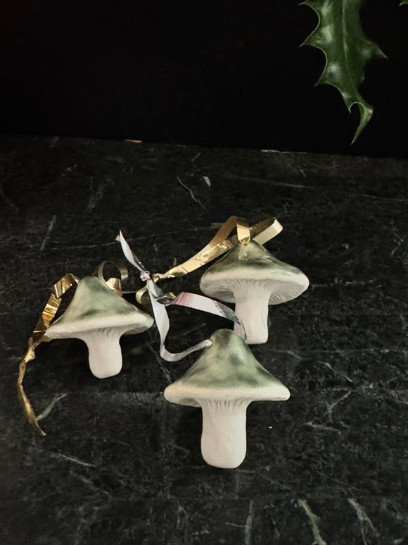 Porcelain Mushroom Ornament- Iridescent Green