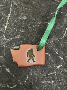 Red Clay Ornament-Dark Green Sasquatch