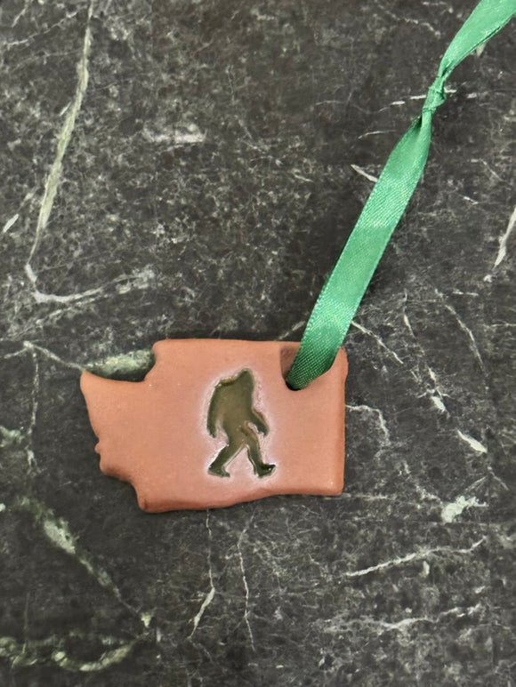 Red Clay Ornament-Dark Green Sasquatch