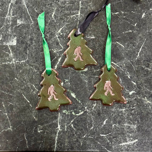 Red Clay Ornament- Gloss Green Sasquatch Tree