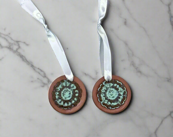 Red Clay Ornament-Turquoise Floral