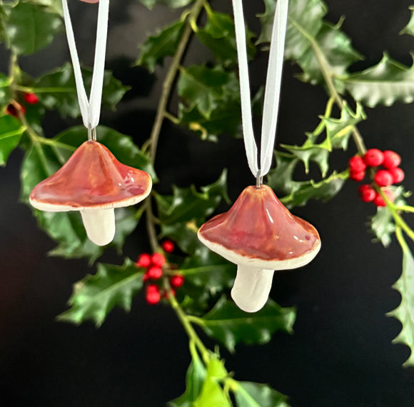 Porcelain Mushroom Ornament- Plum Pink