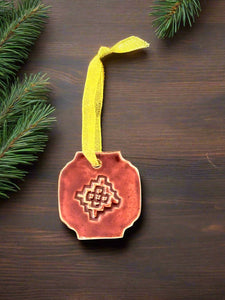 Porcelain Ornament- Cranberry Geometric