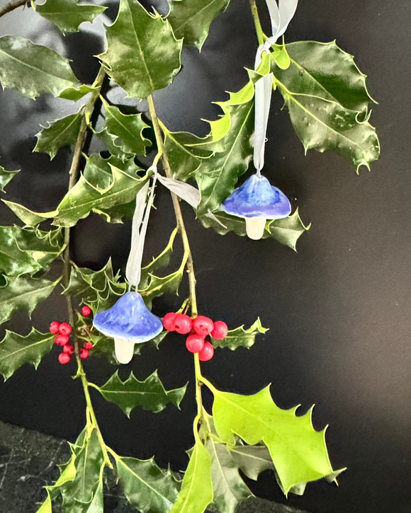 Porcelain Mushroom Ornament- Indigo