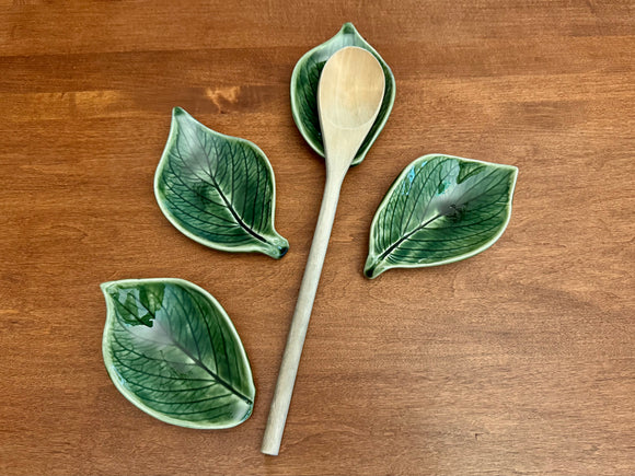 Pressed Leaf Dish- Dark Green Gloss