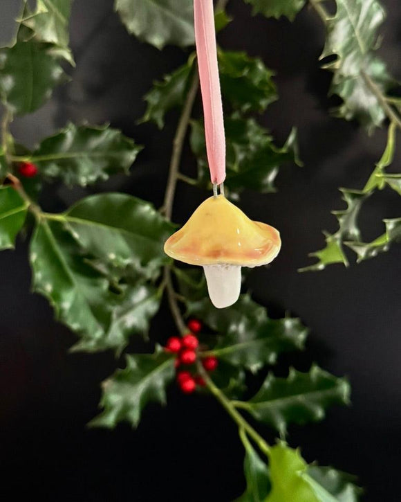 Porcelain Mushroom Ornament- Yellow