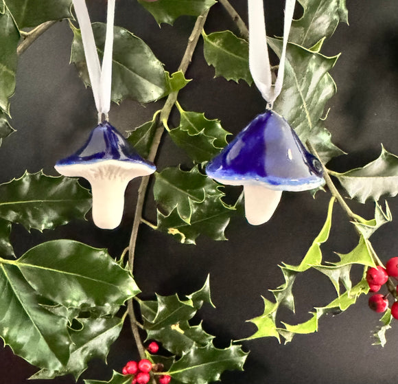 Porcelain Mushroom Ornament- Cobalt