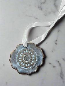 Red Clay Ornament-Blue Denim Floral