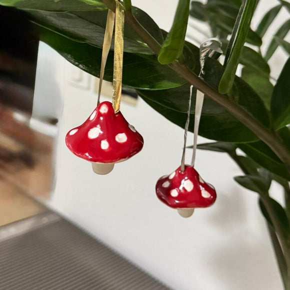 Porcelain Mushroom Ornament- Red with White Spots