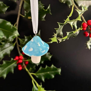 Porcelain Mushroom Ornament- Sky Blue