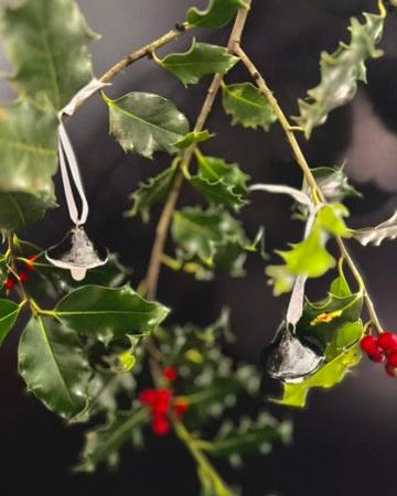 Porcelain Mushroom Ornament- Black Glitter