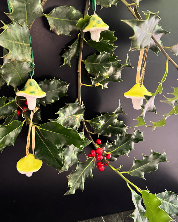 Porcelain Mushroom Ornament- Chartreuse