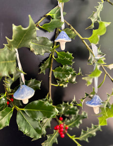 Porcelain Mushroom Ornament- Iridescent Blue