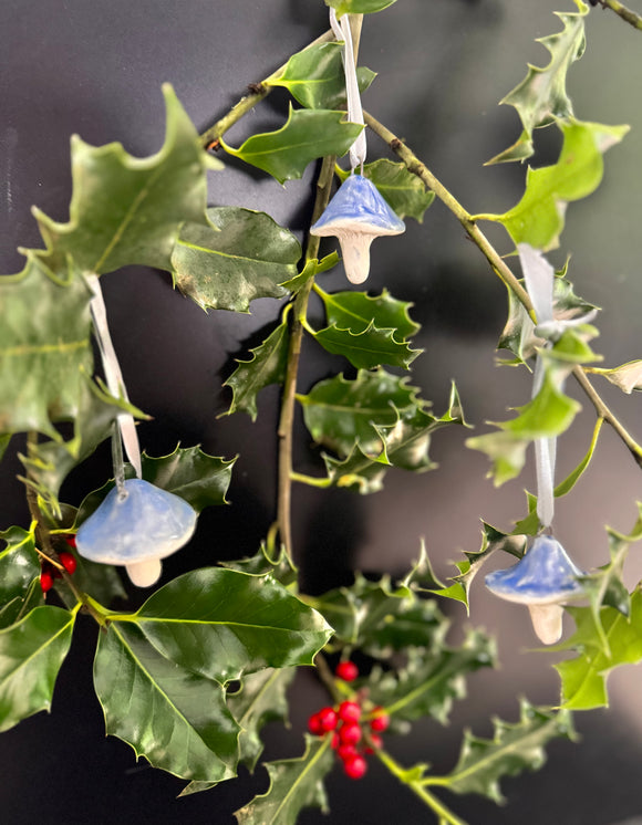 Porcelain Mushroom Ornament- Iridescent Blue