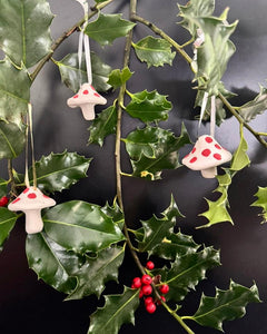 Porcelain Mushroom Ornament- Red Spotted