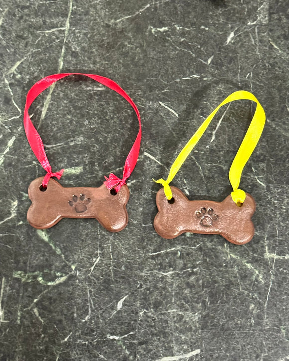 Red Clay Ornament- Black Wash Dog Bone