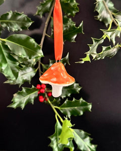 Porcelain Mushroom Ornament- Orange with White Spots