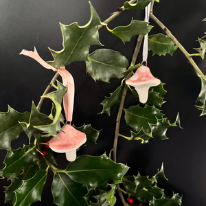 Porcelain Mushroom Ornament- Rose Pink